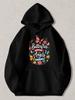 Black Pullover Hoodie with Colorful Butterfly and Floral Print Featuring Quote Butterflies Appear When Angels Are Near Casual Long