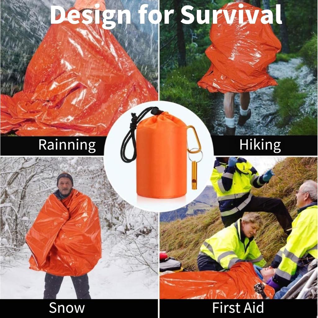 Emergency sleeping bag with whistle, portable emergency survival bag, waterproof and warm bag, suitable for camping and hiking