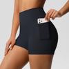 Pantaloni da yoga tinta unita con tasche – pantaloncini fitness traspiranti a vita alta snellenti per donna