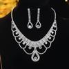 Luxury Sparkling Rhinestone Necklace Earrings Two-piece Bridal Jewelry Earrings