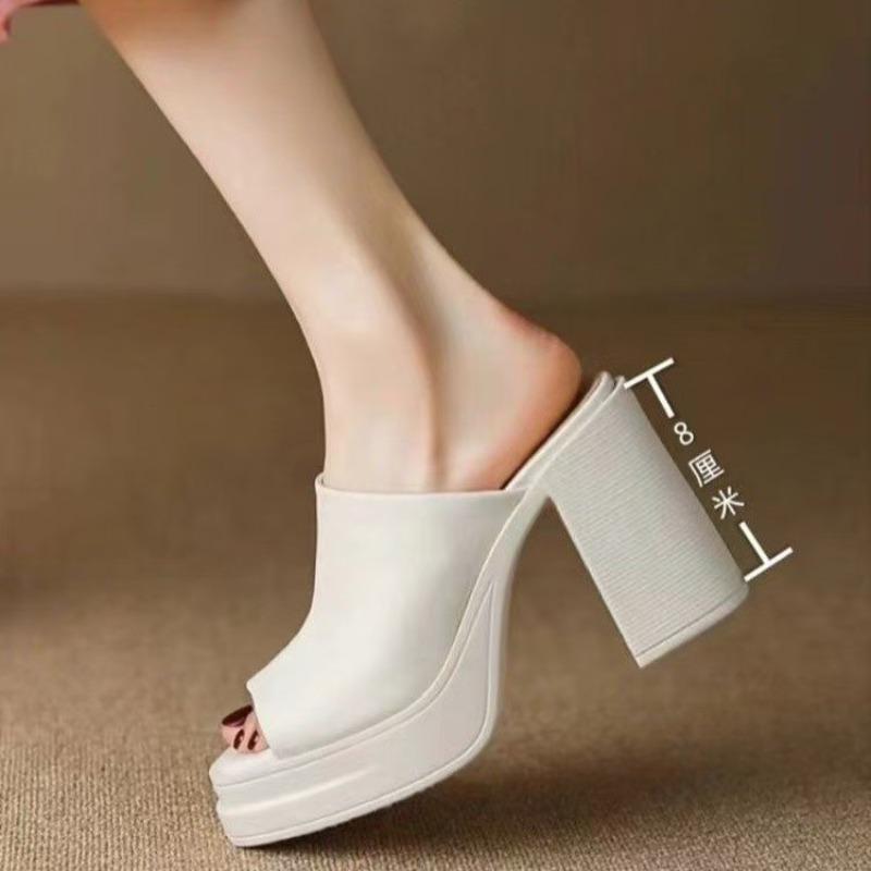 

Fashion Sandals and Slippers for Women 2025 Spring and Summer New High-heeled Flip-flops Thick Heel White Platform Slippers 40