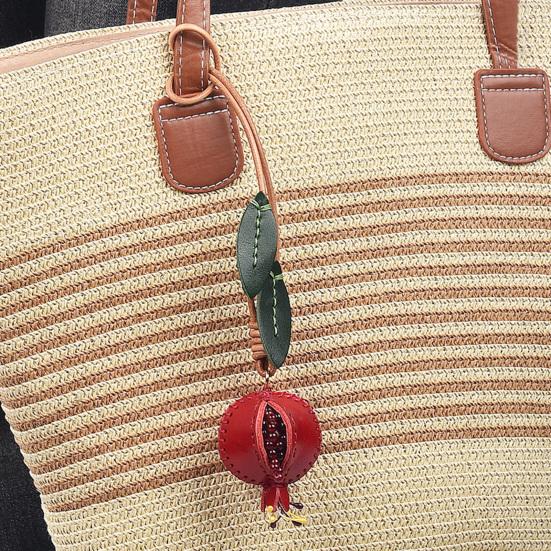 Bag Pendant Imitation Leather Hand-Stitched 3D Pomegranate Design Key Chain Wear-Resistant Bag Accessory