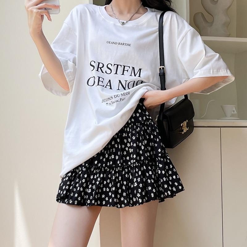 Black floral skirt women's summer new high waist thin small a word short skirt fluffy cake skirt