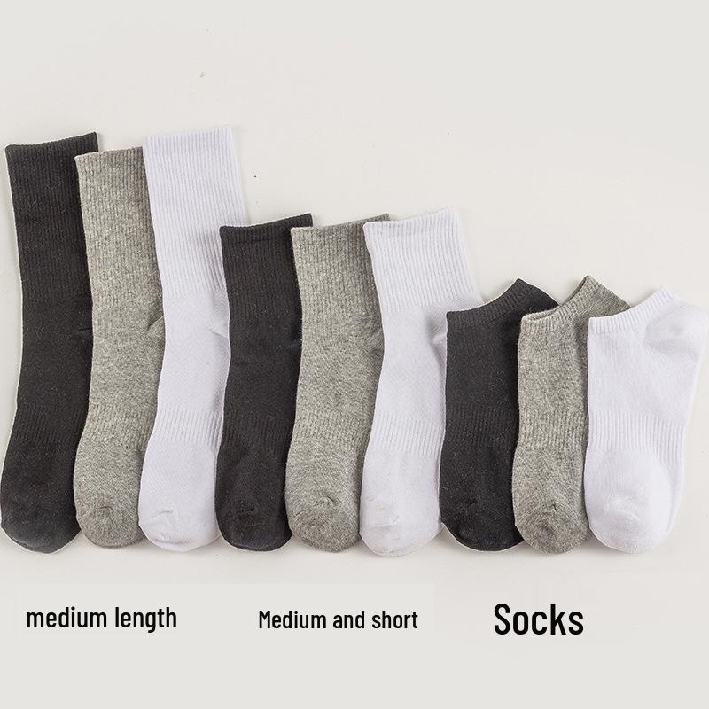 Unisex Black & White High-Elastic Mid-Calf Sports Cotton Socks