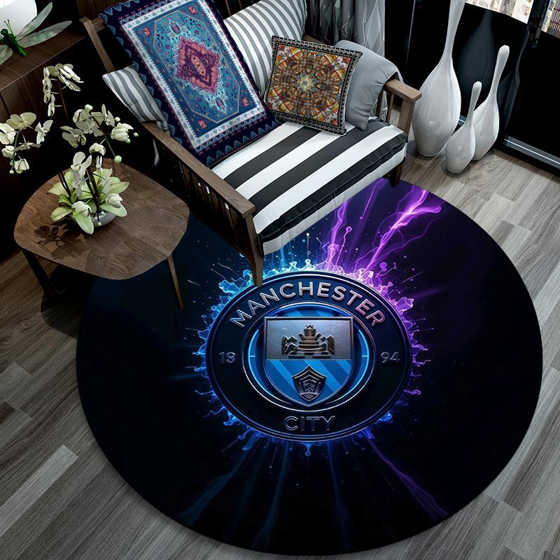 Manchester City Football Club2 Round Area Rug,Carpet Rug for Living Room Bedroom Sofa Playroom Decor,Non-slip Floor Mat