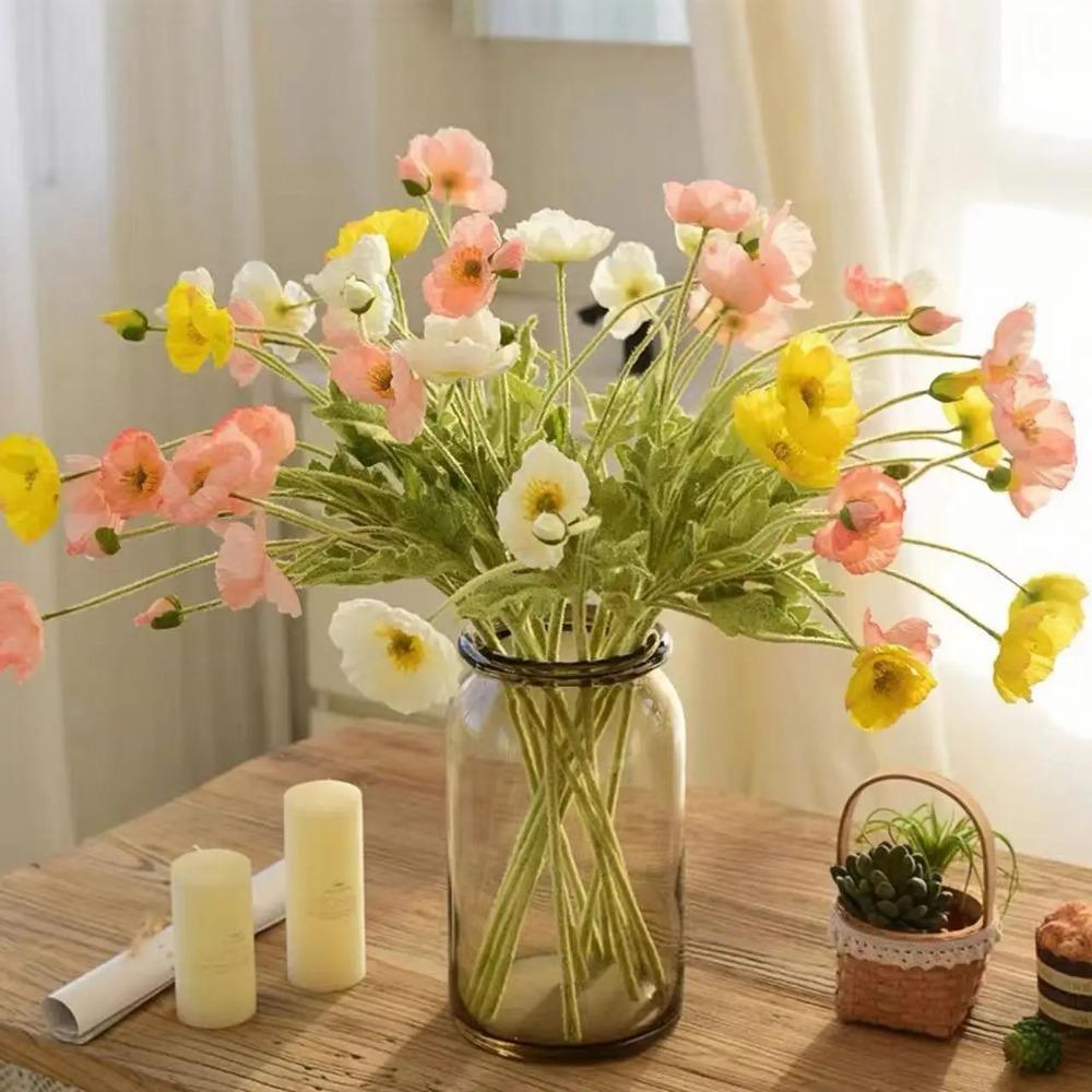 Artificial Poppy Flowers Bouquet Silk Fake Flowers For Home Decor Garden Marriage Party Wedding Decoration DIY Vase Accessories