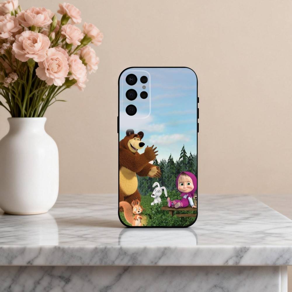 Cute M-Masha and the B-Bears  Phone Case For Samsung S25,24,23,22,30,21,10,9,Ultra,Plus,Lite,FE,4,5 G Soft Black Case Samsung S23ULTRA5G