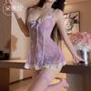 Domila's New Sex Underwear Sexy Perspective Tulle Fashion Deep V Backless Retro Lace Suspender Nightdress