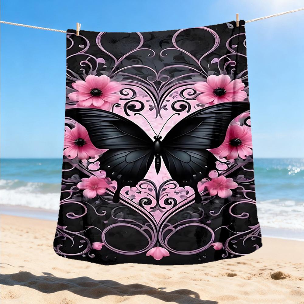 1pc Butterfly Floral Pattern Outdoor Flannel Blanket Soft All Season Polyester Throw , Perfect for Picnics & Travel , Picnic Accessory