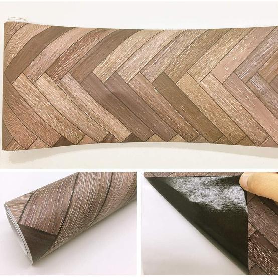 Wood Grain Peel and Stick Vinly Floor Wall Sticker, Non-Slip Tiles Transfer Sticker Roll for Floor Wall, Herringbone, 7.87x118inch