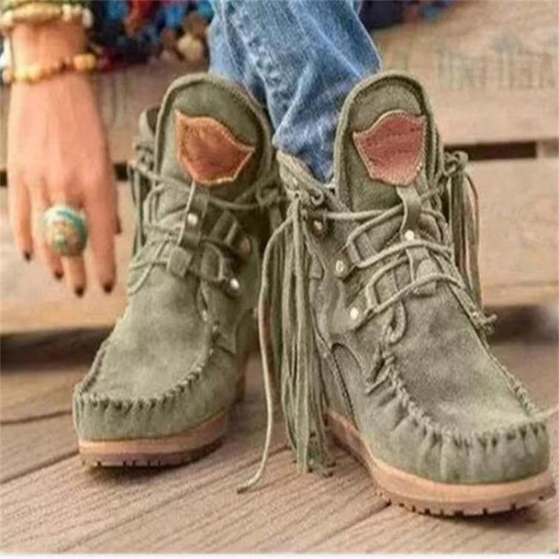 2025 Winter Thick Bottom Large Size 40-43 Tassel Lacing Women's Boots