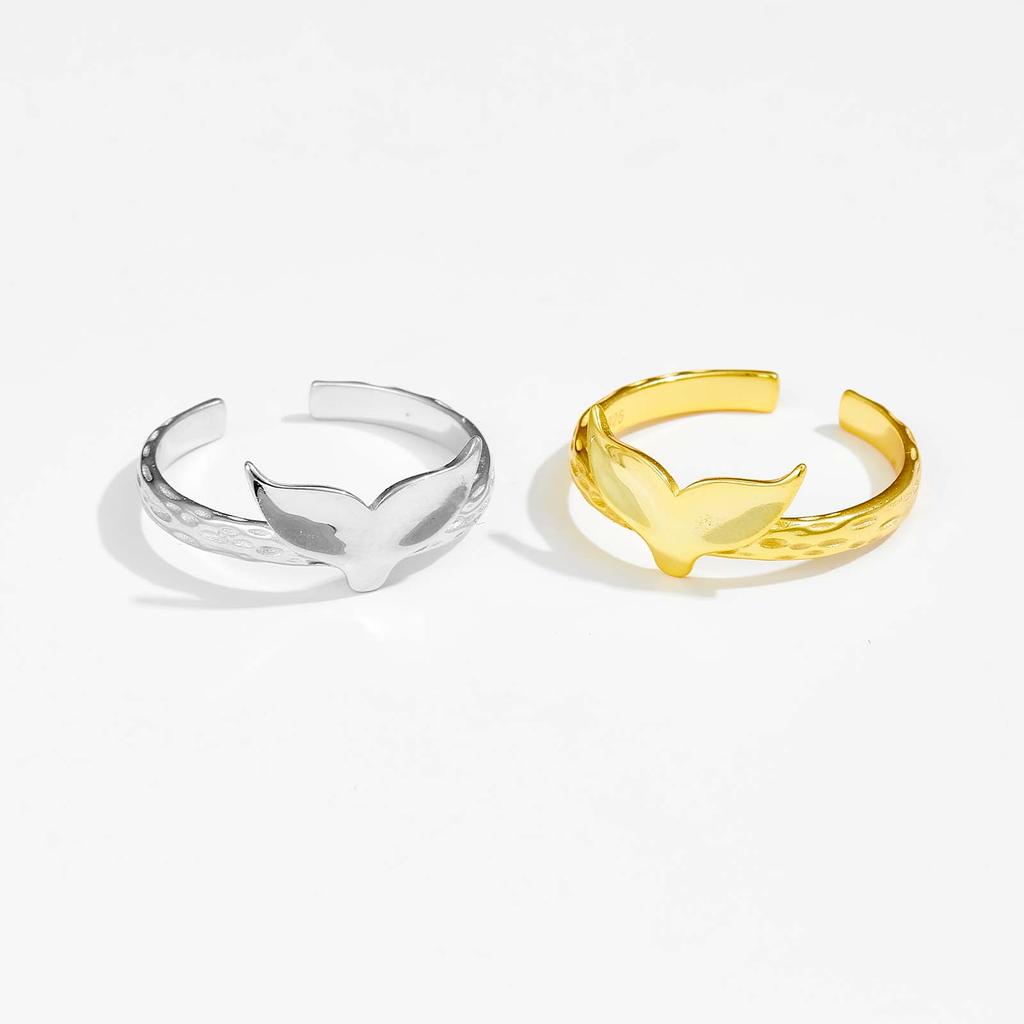 ANDYWEN 925 Sterling Silver Gold Fishtail nieregularny rozmiar geometryczny regulowany pierścionek dla kobiet modna biżuteria na prezenty