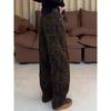 JYL Women's Wide-Leg Jeans American Vintage Leopard  Winter HipHop Slim Denim