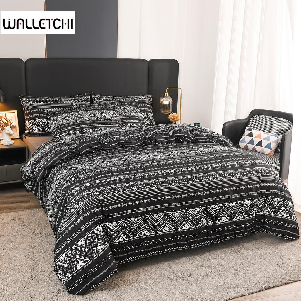 Soft Microfiber Duvet Cover Set Boho Chic Print Twin Full Queen King Size 3Pcs Black Comforter Cover