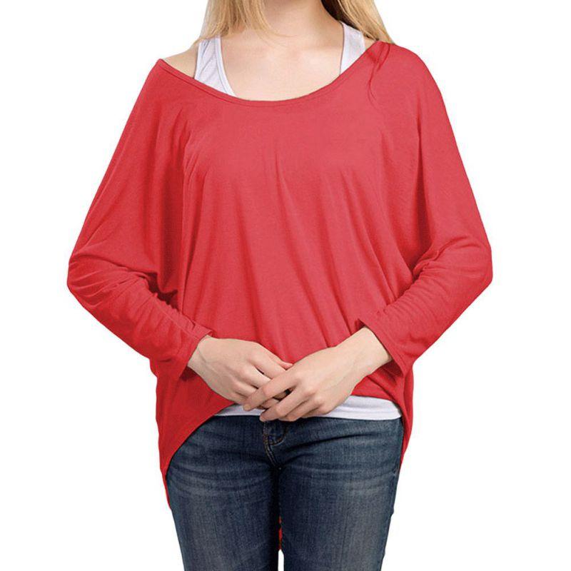 

Женская футболка Повседневный Свободный Однотонный Топ с Длинными Рукавами L