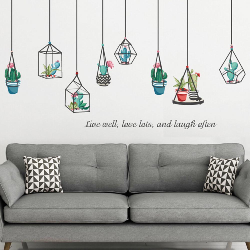 Cactus Potted Living Room Bedroom TV Background Self-adhesive Wall Stickers WA