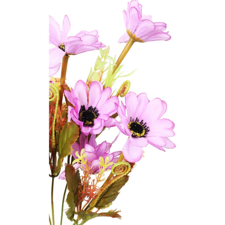 A bouquet of 12 heather-colored daisies with accessories