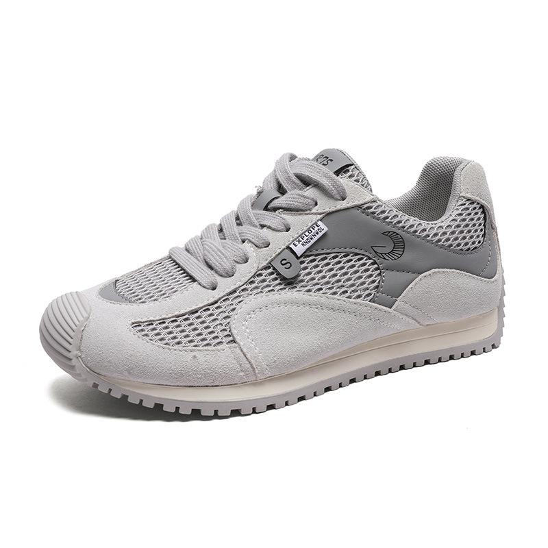 

Women s Autumn New Leather Mesh Breathable Lightweight Flat Bottom Comfortable Casual Sports Waffle Shoes 35 серый