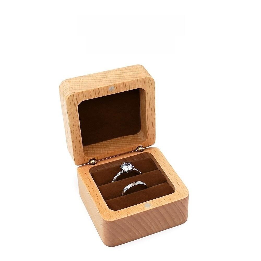 Simple Velvet Ear Studs Case Wooden Ring Earring Holder Retro Wood Rings Box Ring