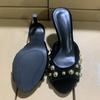 Fashion New designer large-sized rivet slippers for export, women's outerwear round toe exposed one-shoulder high heels