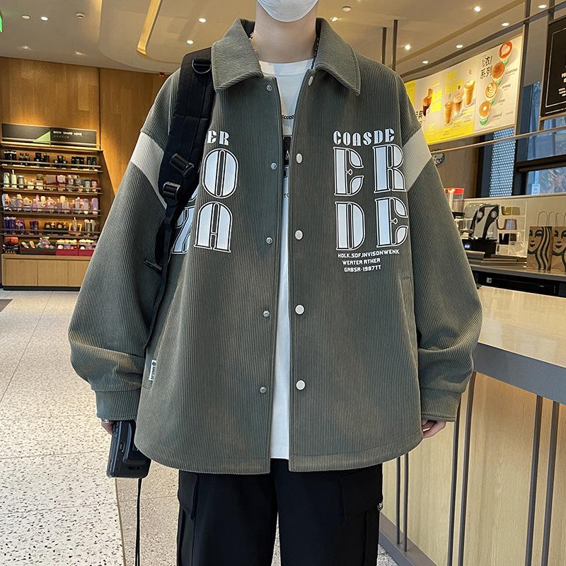 

Весна Новая Куртка Мужская Свободная Модная С Принтом Топ Однобортная С Рубашечным Воротником Подростковая Повседневная Куртка 4XL