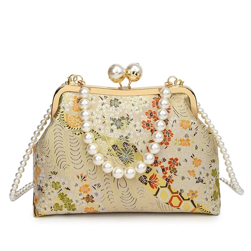 

Небольшие сумки на плечо с вышивкой в китайском стиле для женщин 2024 года, роскошные зимние сумки, качественная вечерняя сумка через плечо с бисером золотой