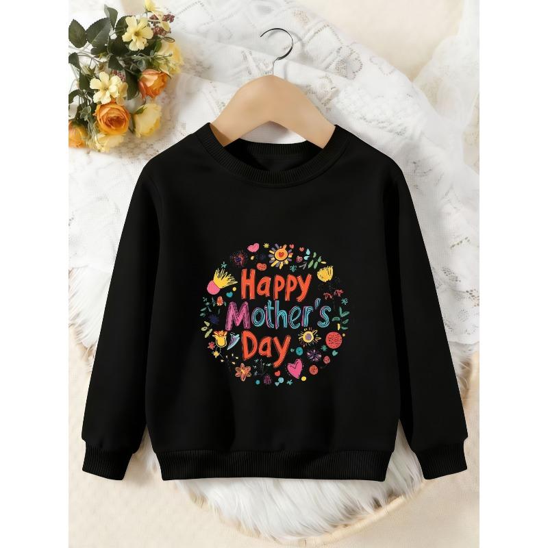 Unisex Kids Crewneck Sweatshirt, Colorful Floral Happy Mother's Day Print Pullover, Boys Girls Holiday Casual Sweatshirt For Kids Over 4 Years Old