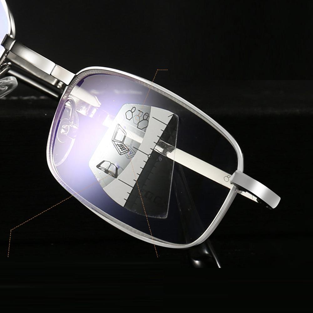 Portable Folding Alloy Frame Progressive Multifocus Reading Glasses ADD 75 To 400 with Case for Men Women