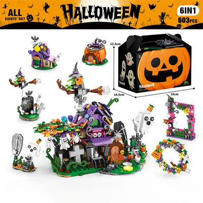 603 SZT. Zestaw klocków na Halloween Dom z dyni DIY Edukacyjna zabawka z klocków Prezenty świąteczne dla dzieci do dekoracji domu