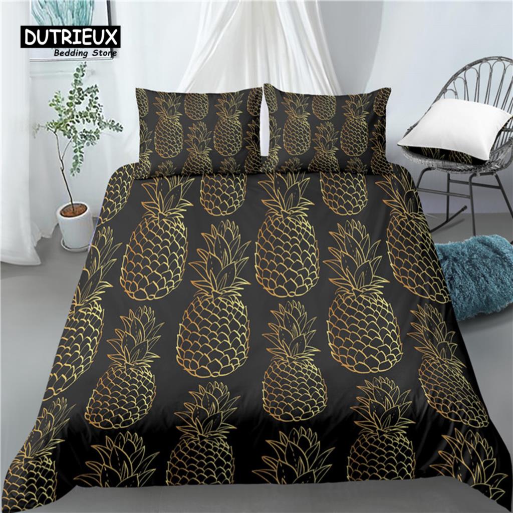 

Home Living Luxury 3D Pineapple Print 2/3Pcs Comfortable Duvet Cover PillowCase Bedding Sets EU/US/AU Size EU single(135x200cm)