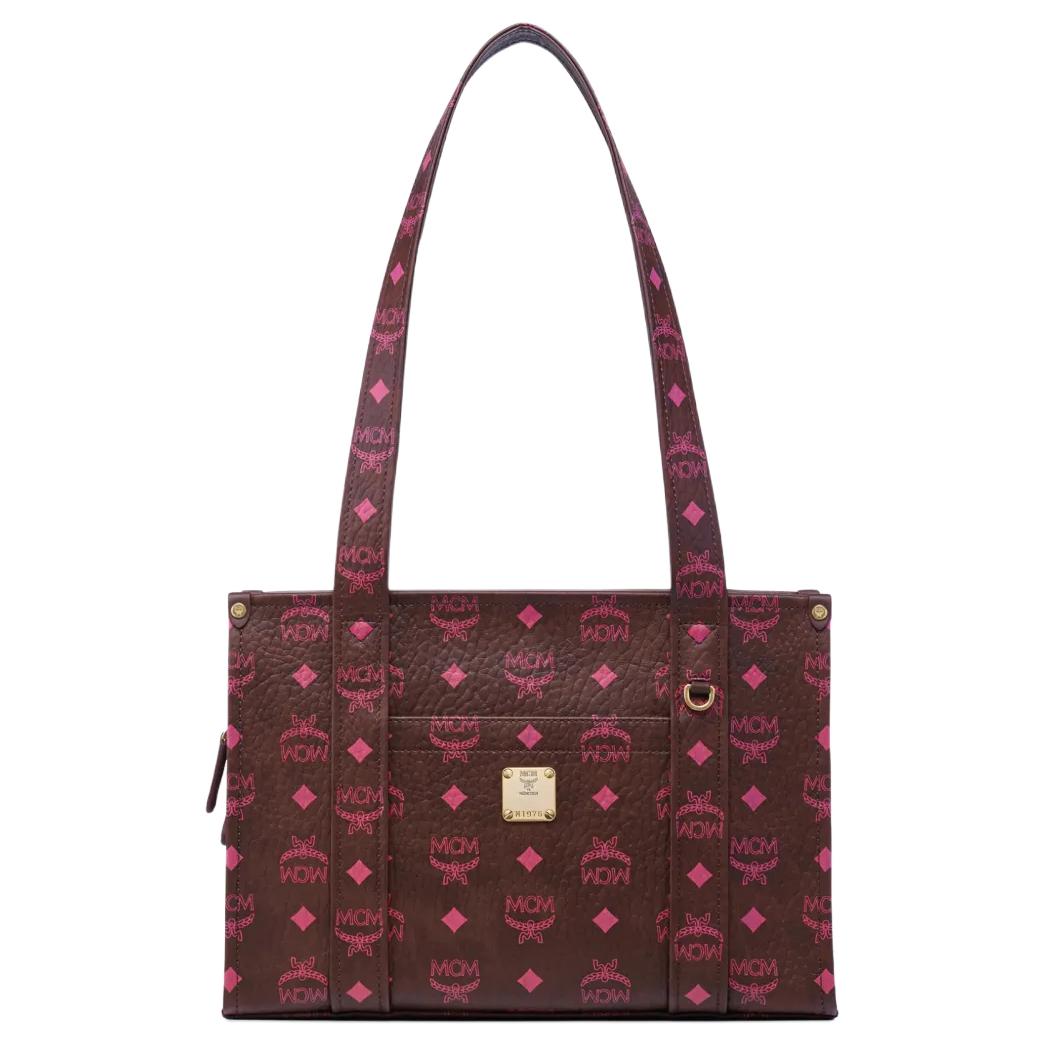 MCM Aren Visetos Quincaillerie Dorée Impression Lettres Sac Cabas Toile Sac à Bandoulière Petit Sacs Cabas pour Femmes Marron Vin MWTGSTA034B001 Basic Set (Bag+Dust Bag) black