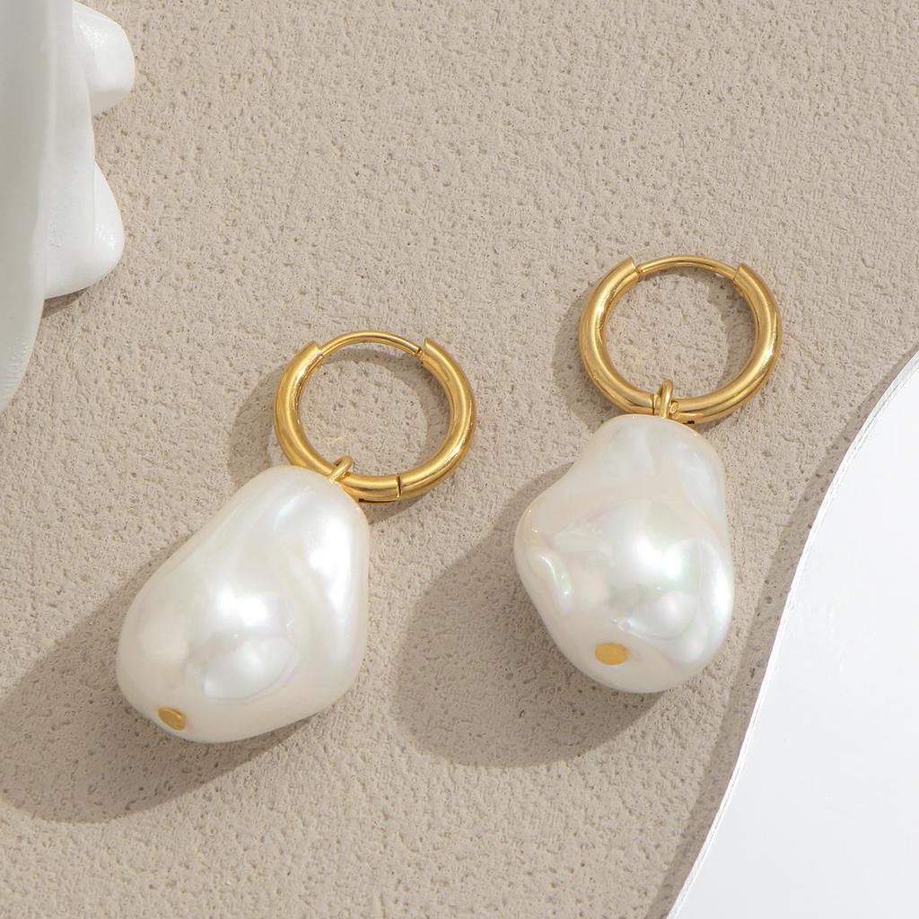 LNCHRAN Copper Baroque Irregular Faux Pearl Dangle Women's Earrings