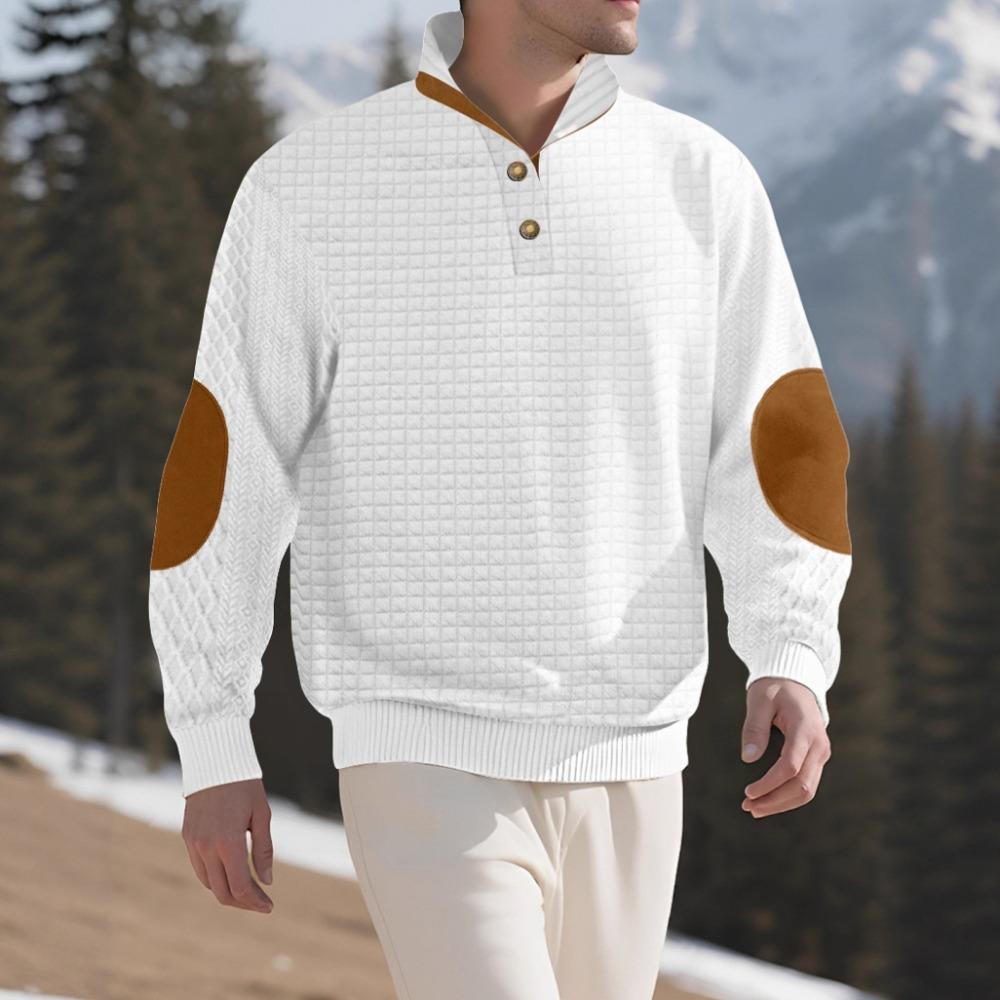 Autumn and Winter Men's New Square Grid Men's Stand Up Collar Single Breasted Casual Long Sleeved Sweatshirt