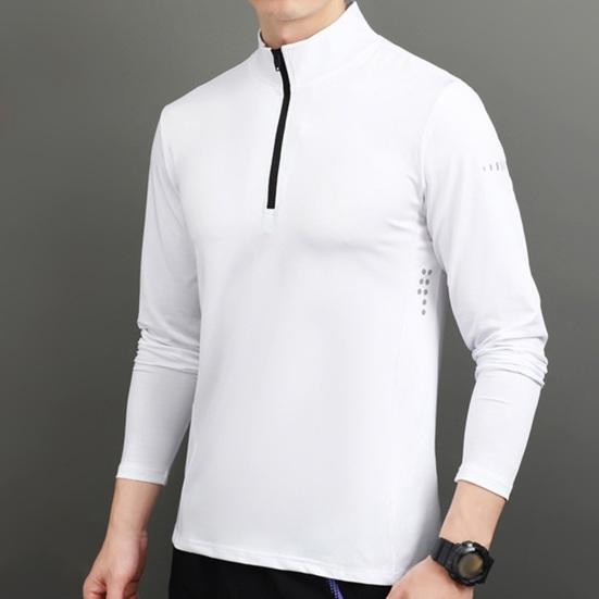 Men's Sports Shirts Stand Collar Half Zip Sweatshirt Solid Color Slim Fit Long