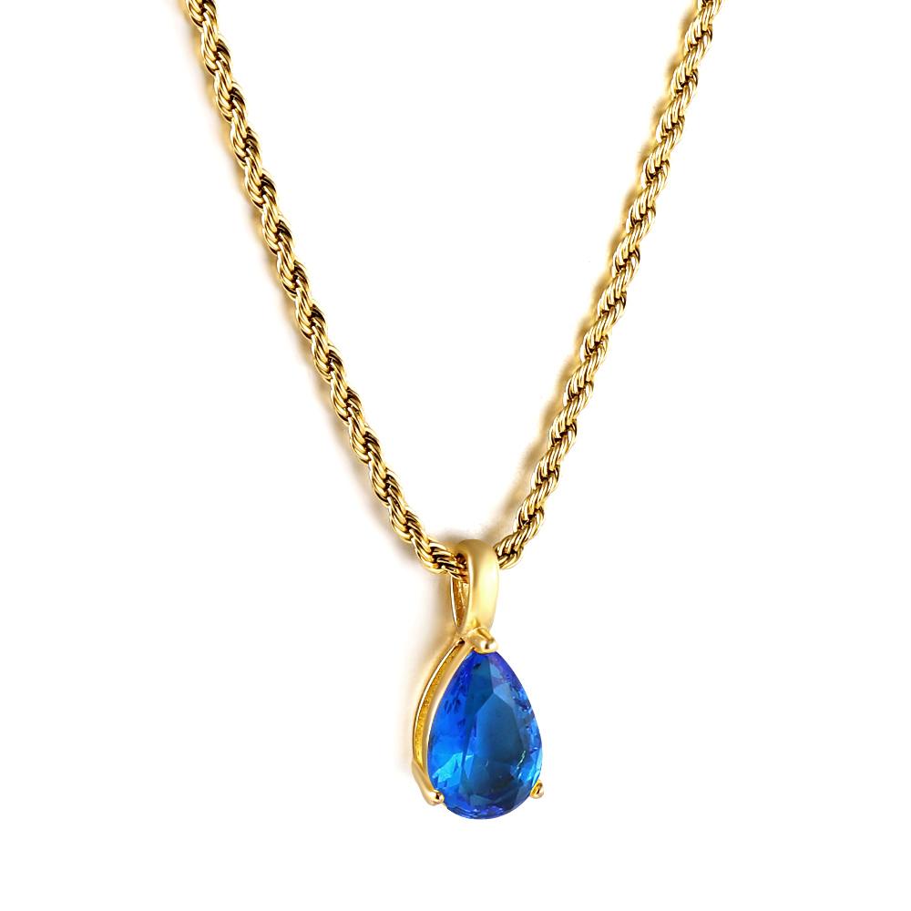 New Fashion 1 Piece 316L Pink Teardrop Crystal Pendant Necklace 40+5cm Golden Hemp Rope Chain Female Sweet Romantic Jewellery