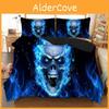 Striking 3d Blue Fire Skull Duvet Cover Pillow Cases Quilt Cover Bedding Set For Home Decor
