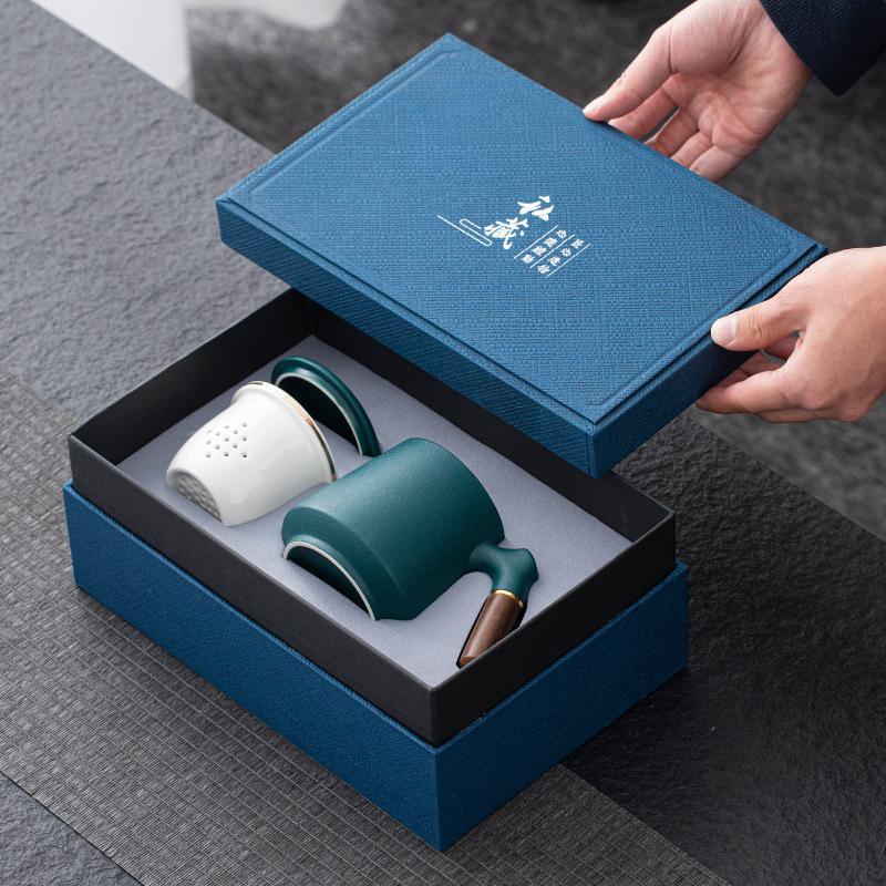 Ceramic Office Cup Personal Tea Cup With Filter Engraved Water Cup U Disk Bookmark Mug Gift Set