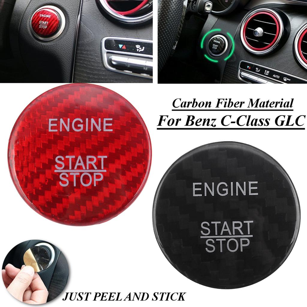 Start Engine Sticker Red/Black Carbon Fiber Engine Start Button Sticker Cover For Benz C ...