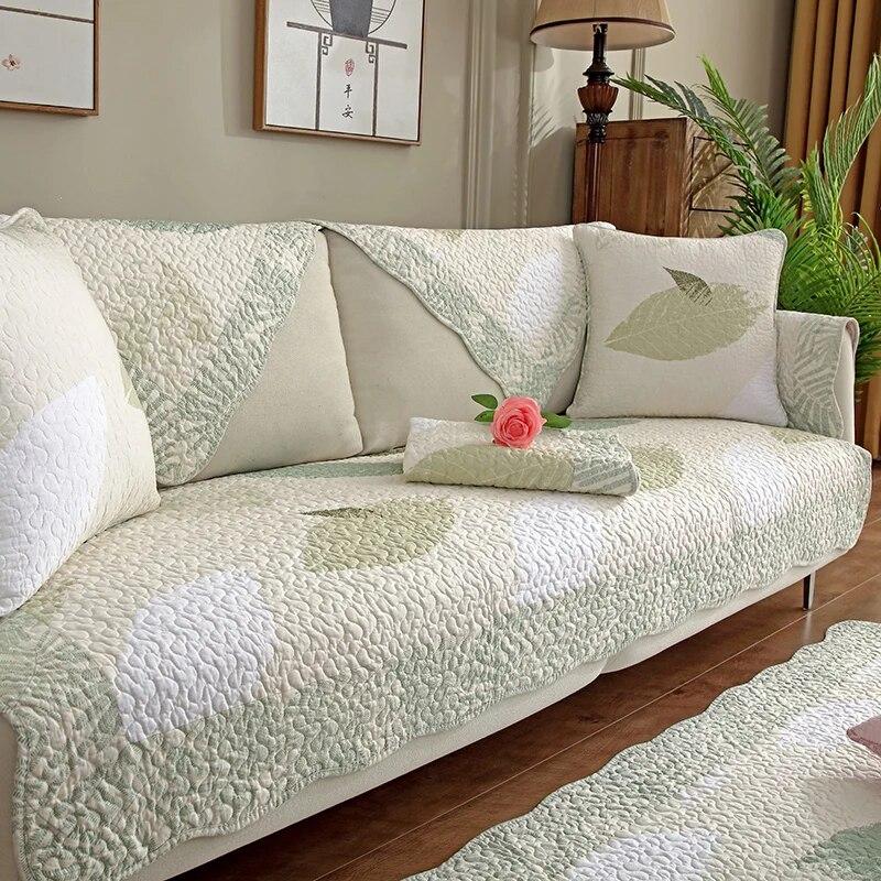 Tapete de sofá jacquard pastoral com bordas dobradas, confortável, antiderrapante, à prova de poeira, toalha de sofá, almofada de decoração versátil para sala de estar