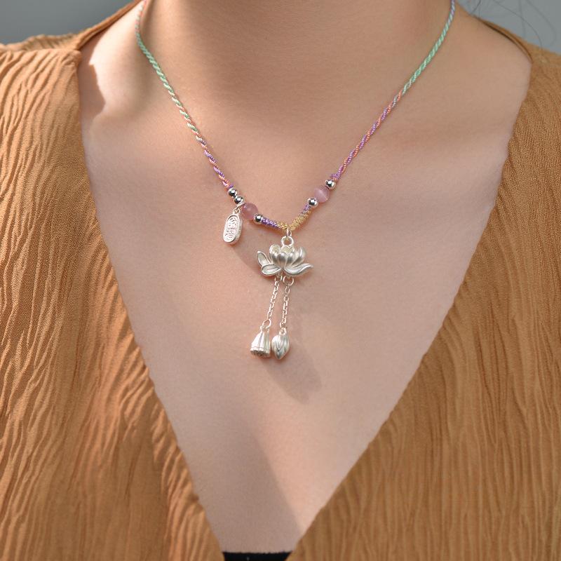 Lotus Nafu Necklace for Women Good Luck Lotus for Women Young China-Chic Ancient Han Suit Weaving Rope