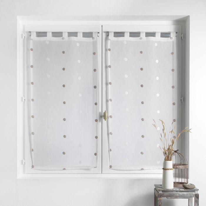 Paire droite passants 2 x 60 x 160 cm voile sablé brodé Lorna Blanc