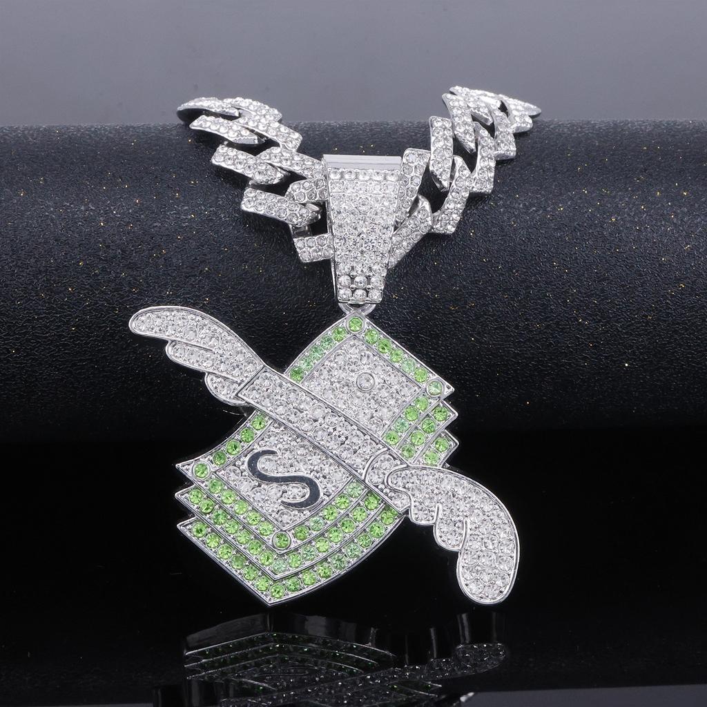 Collana Pendente Ala di Dollaro Piena di Diamanti Vendita Calda Europea Americana Gioielli Moda Street Hip Hop Rap da Uomo Cool