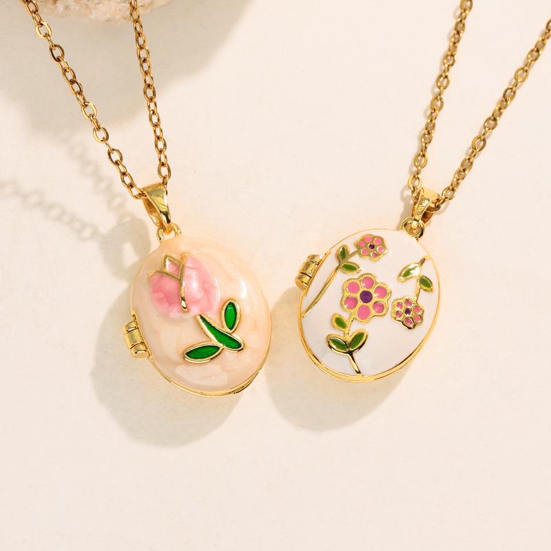 Stunning Retro Enamel Photo Album Necklace with Clavicle Chain for Women