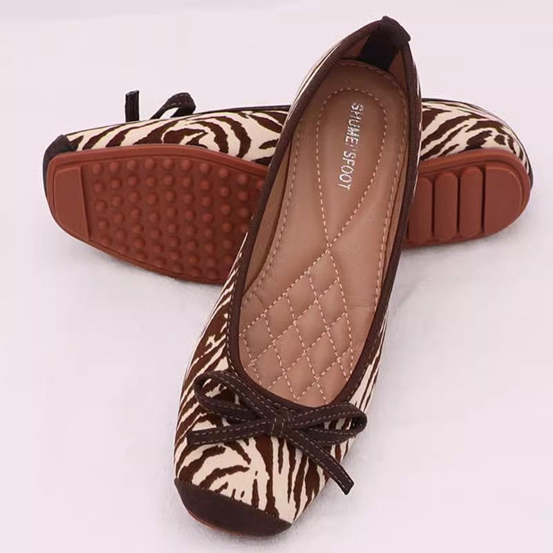 Fashion Flat Shoes for Women Spring Autumn 2025 New Bow Square Toe Leopard Zebra Print Plus Size Women's Shoes Loafers Ladies Shoes