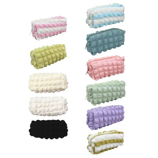 Myk Puff Blyantveske Stor Kapasitet Plissert Pennorganisator Glatt Glidelås Sminkepose for Skole Reise Multifunksjonell Oppbevaringspose