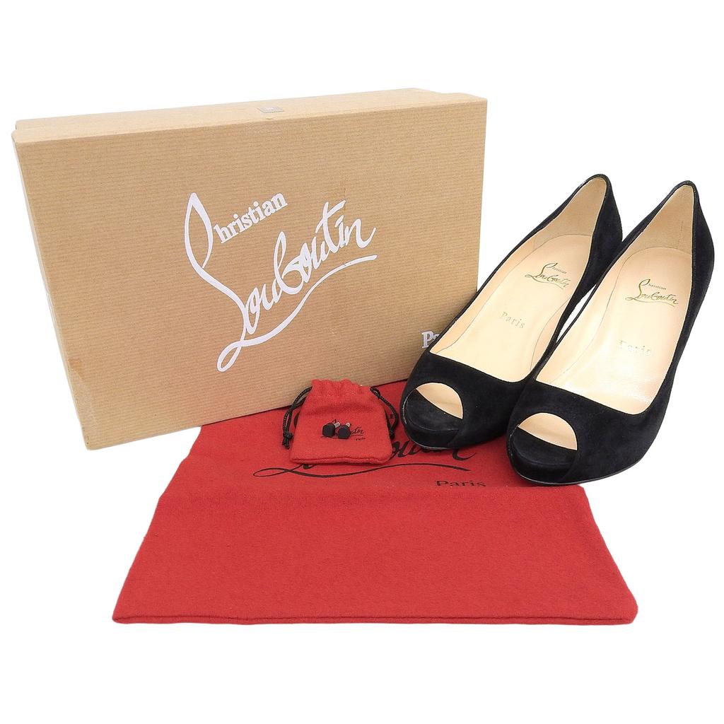 Excellent Christian Louboutin Open-toe pumps black Suede leather Women 37.5 Used