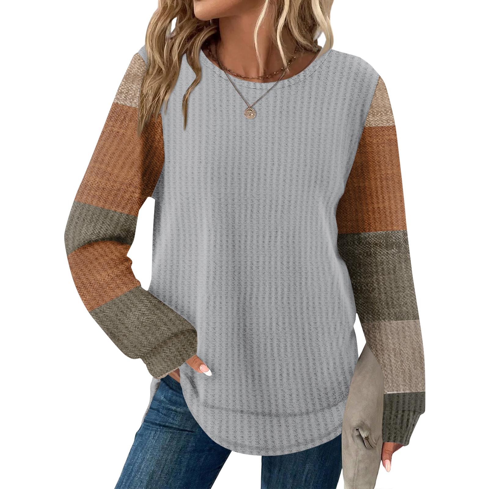 

Женский повседневный топ свободного кроя с круглым вырезом и длинными рукавами в клетку XL