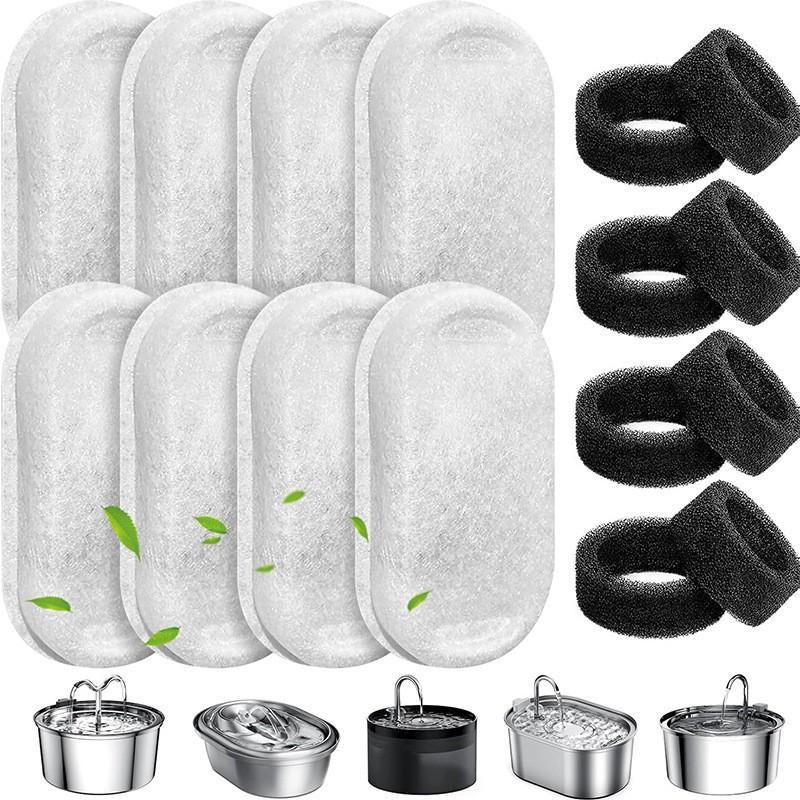 Pet Water Fountain Replacement Filters with Activated Carbon Sponge Pre Filters Compatible with Most Brand Pet Fountains