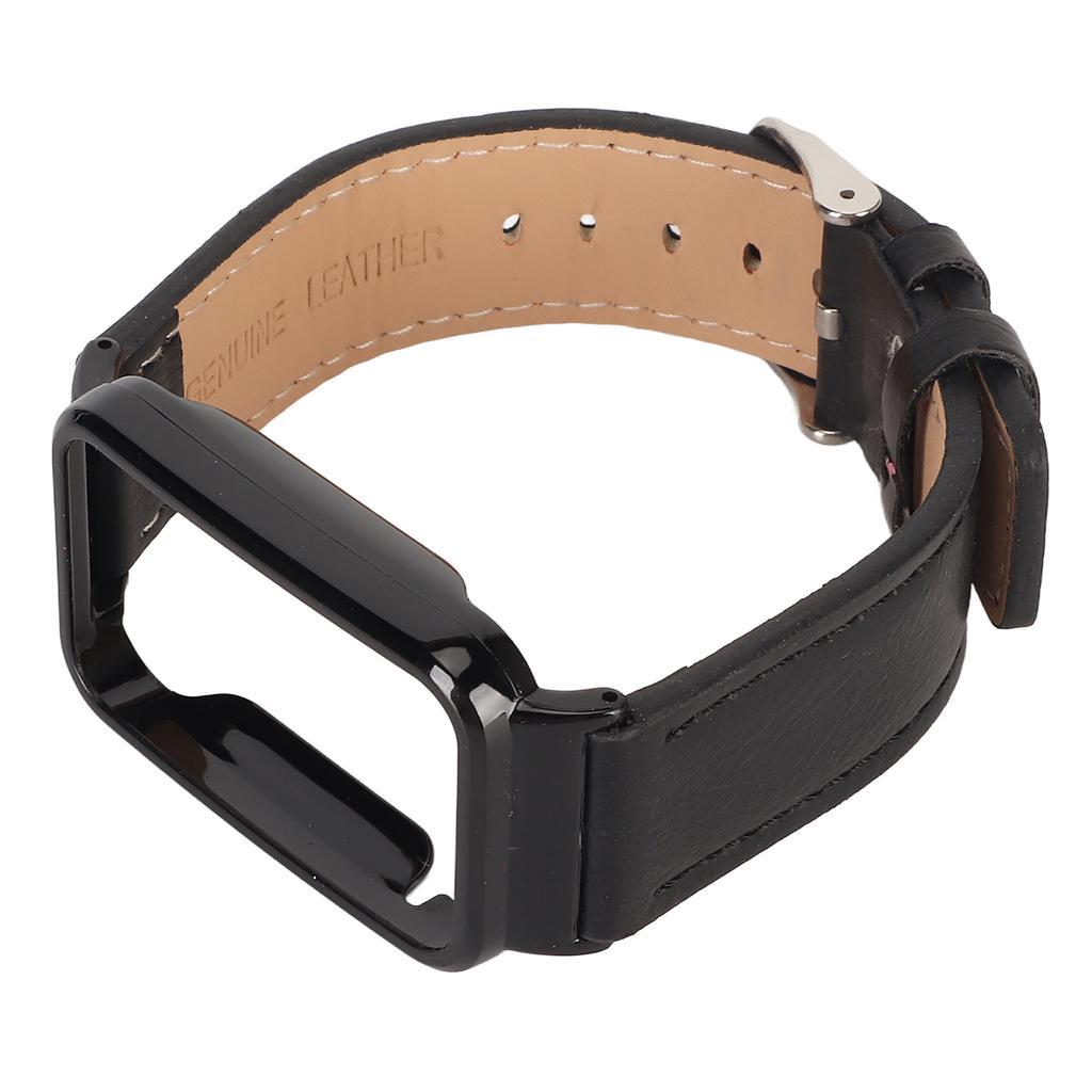 PU Leather Watch Band Waterproof Replacement Watch Wristband with Black Stainless Steel Case for   Band 7 Pro