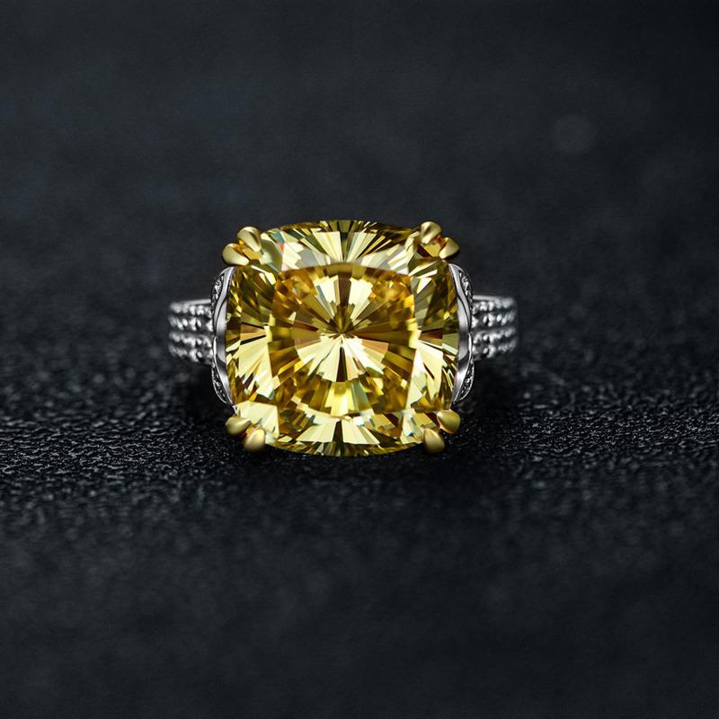 Gica Gema Prsteny s vysoce uhlíkovými diamanty ze sterlingového stříbra 925, unikátní design, čtvercový tvar, romantické jemné šperky, svatební párty dárky, nový trend 14 * 14 mm